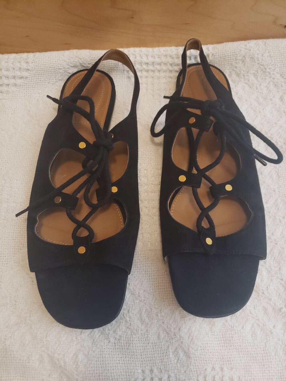 CHLOE Suede Leather Slingback Flats Black Sandals Tie Lace Made in Italy Size 8